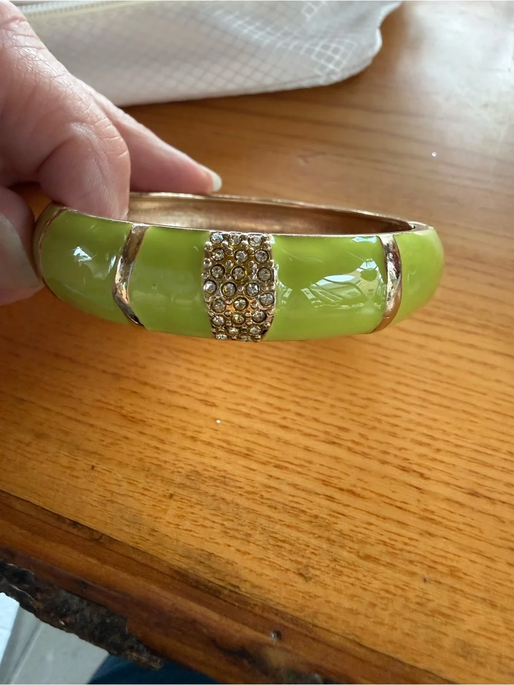 Lime Green Enamel and Crystal Accent Women's Bangle Bracelet